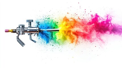Wall Mural - professional chrome metal airbrush acrylic color paint gun tool with colorful rainbow spray holi pow