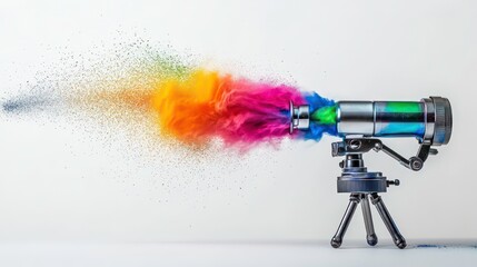 Wall Mural - professional chrome metal airbrush acrylic color paint gun tool with colorful rainbow spray holi pow