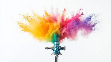 Wall Mural - professional chrome metal airbrush acrylic color paint gun tool with colorful rainbow spray holi pow