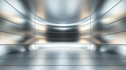 Poster - Futuristic Metallic Interior with Curved Walls and Smooth Surface