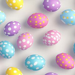 Seamless pattern of happy dyed Easter eggs in rows hand painted art design decorated with hand painted dots isolated on a white background Spring backdrop Easter egg hunt wallpaper 