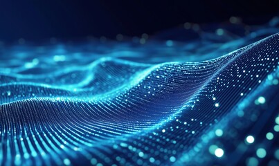 Poster - Digital Waveform Representation of Data Flow with Glowing Blue Particles and Lines in a Futuristic Environment