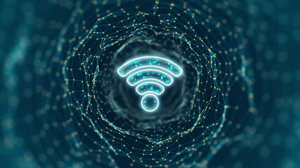 Poster - Motion graphic of Blue digital WIFI logo and tunnel line connection with Wireless Fidelity connection concepts on abstract background