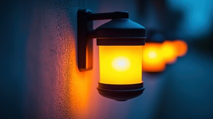 Poster - Warm outdoor wall lanterns illuminating a pathway.