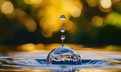 Poster - Water droplets creating ripples in a serene environment, showcasing the beauty of nature and the intricate details of water dynamics