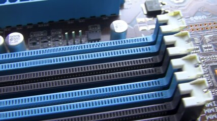 Wall Mural - Close-up of a section of the printed circuit board showing memory slots