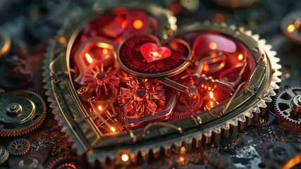 Fototapete - This captivating mechanical heart filled with gears and glowing elements, perfect for valentines day.