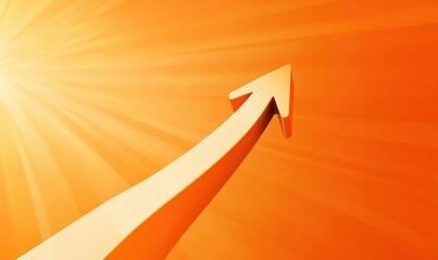 Poster - Upward Arrow Symbolizing Growth and Success Against Bright Orange Background with Radiating Light