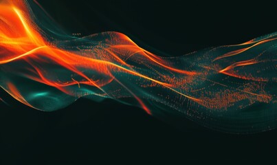 Poster - dynamic abstract wave patterns with vibrant orange and teal colors, showcasing fluid motion and digi