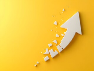 Poster - Decreasing Arrow Chart Icon on Bright Yellow Background for Data Visualization of Lowering Interest Rates and Mortgage Trends 3D Computer Imagery in Sleek Information Graphic Style