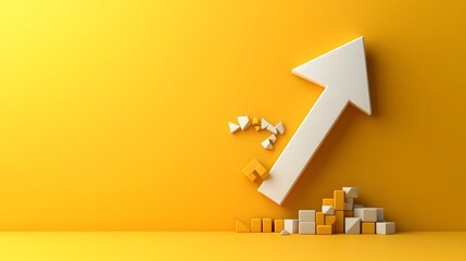 Poster - Sinking white chart arrow with percentage icon on radiant yellow background graphical depiction of declining interest rates and slowing mortgage activity contemporary abstract financial