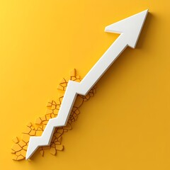 Poster - downward pointing white arrow graph infographic on bold yellow background simple 3d render with subt