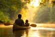 © Sanchai - A father and child paddling together in a tandem kayak, enjoying a sunny day on a calm river
