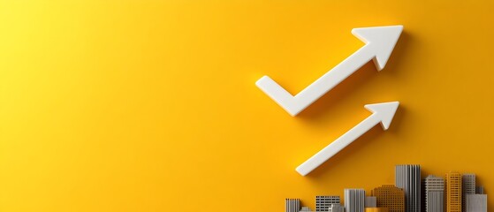 Poster - falling white arrow graph icon with percent mark on bold yellow surface showcasing an elegant financ