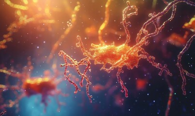 Poster - neurons in vibrant colors showcasing intricate structures and connections, representing the complexi