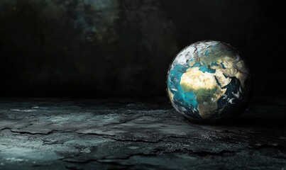 Poster - Earth globe illuminated against dark textured background, showcasing continents and oceans, highlighting Africa and surrounding regions