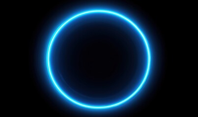 Poster - Glowing Blue Neon Circle on Black Background, Futuristic Design Element, Abstract Art, Digital Aesthetic