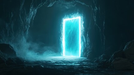 Wall Mural - Luminous Portal in a Dark Cave Setting