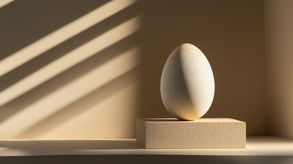 Poster - Light and shadow interplay on an abstract egg, symbolizing simplicity and moments in a minimalist setting