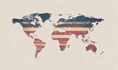 Poster - World Map with Distressed American Flag Design, Vintage Style, Artistic Representation of Global Geography