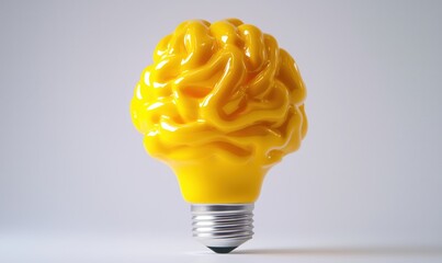 Poster - yellow brain-shaped light bulb symbolizing creativity and innovation, showcasing a unique design tha