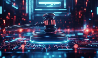 Poster - Digital Justice Gavel Symbolizing Law and Technology Integration in Modern Legal Systems