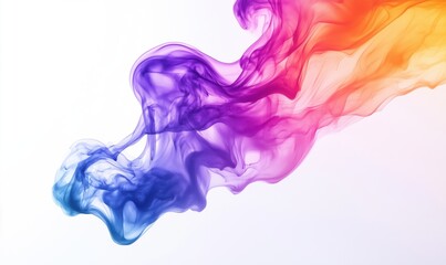 Poster - Colorful abstract smoke wave in vibrant purple, pink, orange hues flowing gracefully against a white background