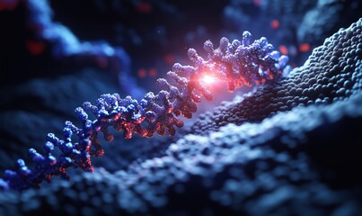 Aufkleber - molecular structure of rna with glowing nucleotides in abstract biological environment