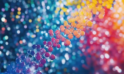 Poster - colorful abstract molecular structure with vibrant bokeh background, showcasing interconnected spher