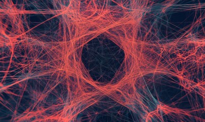 Poster - Abstract network of interconnected lines and nodes, vibrant red and blue colors, intricate patterns, digital art representation of complexity and connectivity