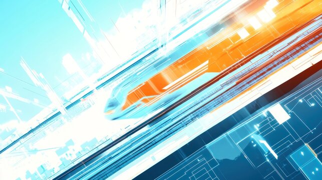 Futuristic High-Speed Train, Abstract Cityscape, Digital Art