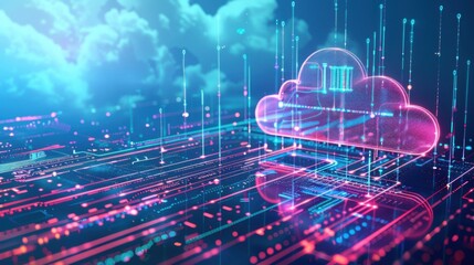 Poster - Technology networking and digital communication in business with cloud computing concept web storage for data global social media ai server online binary illustration background modern futuristic