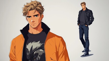 Wall Mural - Anime Style Male Character Design Showing Two Poses