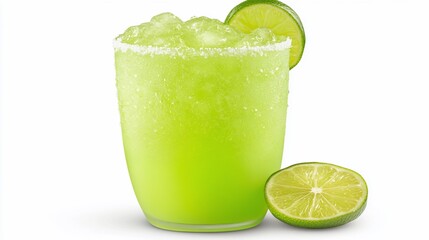 Wall Mural - Frozen lime margarita in glass with lime wedges.