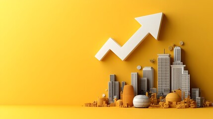 Poster - declining white chart arrow with percent symbol on vibrant yellow background detailed financial grap