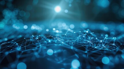 Poster - The futuristic background features an abstract blue network, illustrating the concept of technology and science in modern tech connections. network, background, technology, futuristic, connection 