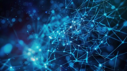 Poster - The futuristic background features an abstract blue network, illustrating the concept of technology and science in modern tech connections. network, background, technology, futuristic, connection 