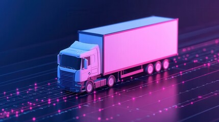 Poster - A stylized truck with a bright, neon glow is set against a digital background, emphasizing transportation and technology.