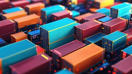Poster - A colorful array of shipping containers stacked closely together, showcasing a vibrant industrial landscape.