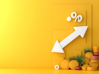Poster - falling white chart arrow with percentage symbol on a glowing yellow backdrop representing mortgage 