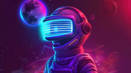 Poster - vr headset with neon light, future technology concept banner. astronaut with virtual reality glasses