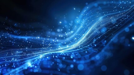 Poster - Wave particle technology background, blue curve business technology sense big data background material