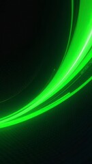 Poster - Bright green neon lights creating dynamic curved lines on a dark background