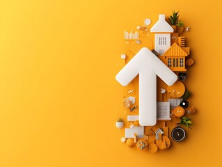 Poster - minimalist 3d data visualization of dropping interest rates and mortgage concept depicted by white a