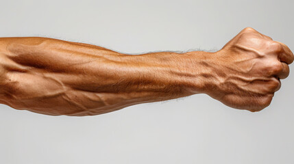 Wall Mural - A male arm highlighting the inner part of the forearm with the hand open, empty white flat background.