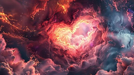 Poster - This glowing heart shape made of colorful clouds against a cosmic backdrop, exuding peace.