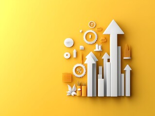 Poster - Plummeting White Arrow Chart with Percentage Symbol on Dynamic Yellow Gradient Backdrop