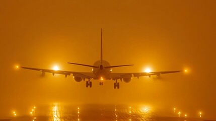 Jetliners Descending Through Thick Fog at Low Visibility