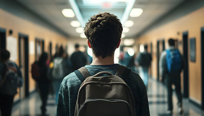 Wall Mural - High School Student Feeling Isolated in a Crowded Hallway