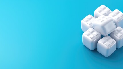 Poster - Creative arrangement of white cubes on blue background abstract concept still life minimalist environment top view